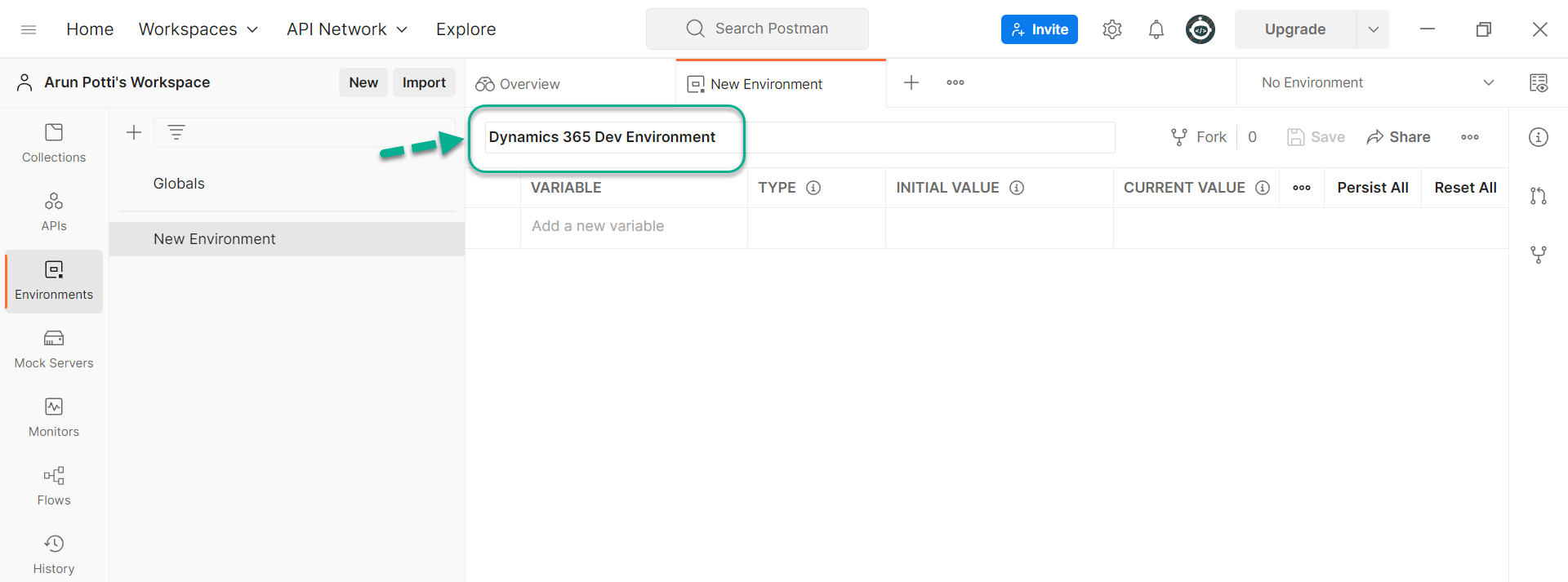 setup and connect to the Dataverse environment in Postman